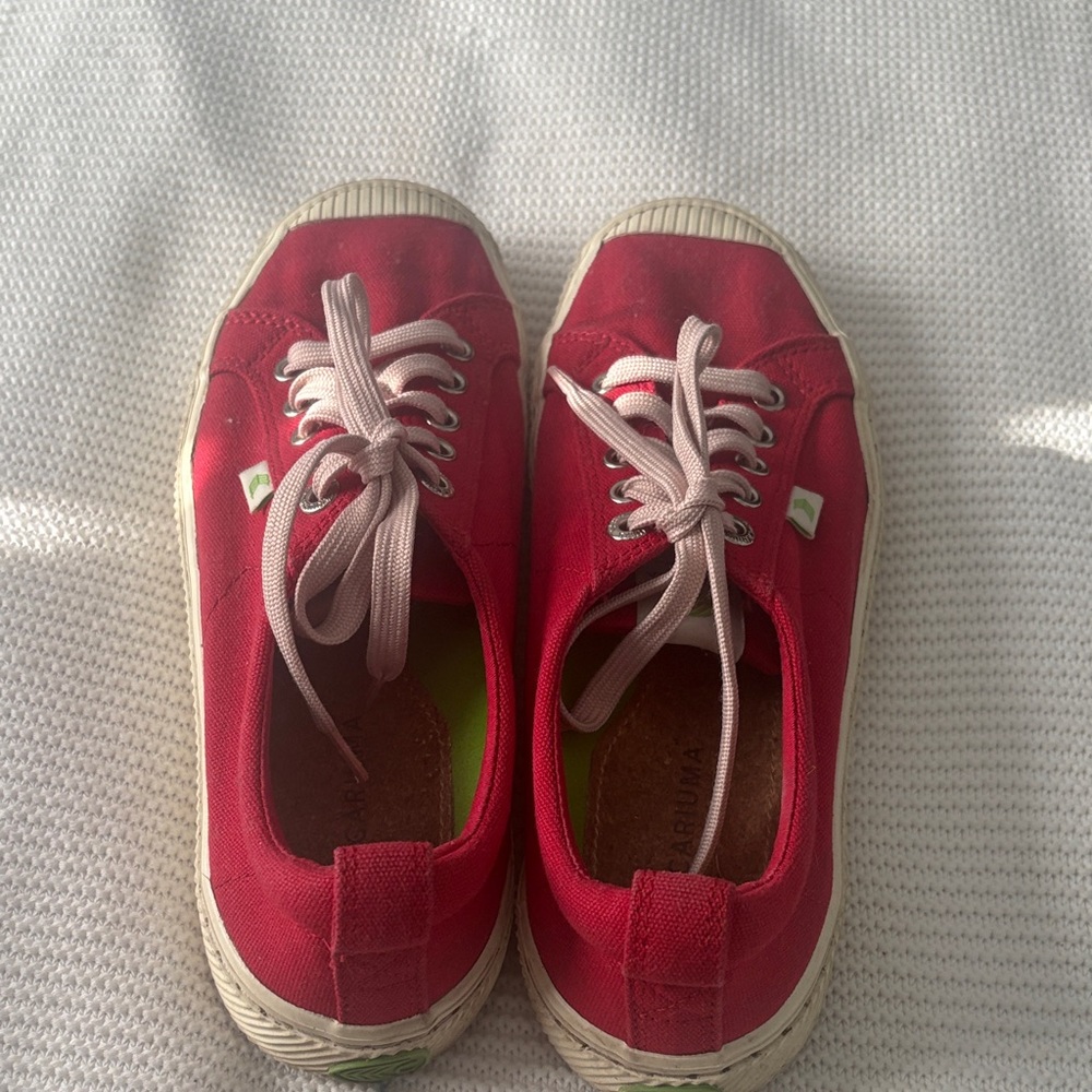 Cariuma Red Canvas Sneakers with White Laces